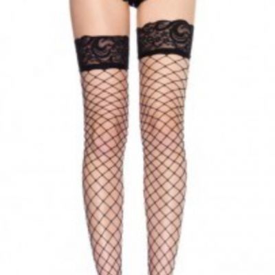 Leg Avenue Lace Top Fence Net Thigh Highs Black OS 9037